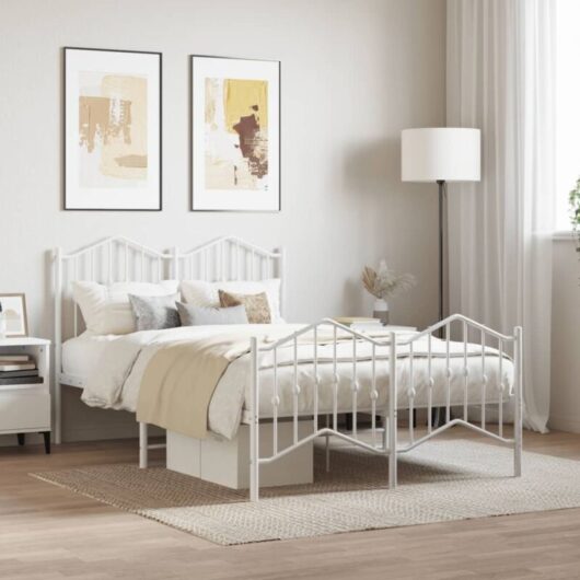 Vidaxl - Metal Bed Frame without Mattress with Footboard White 120x190cm