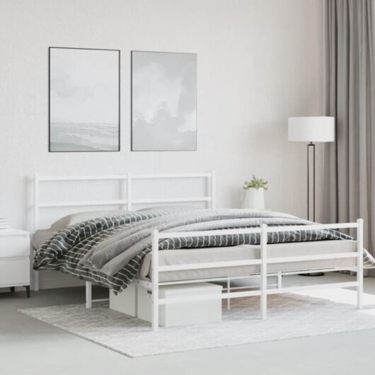 Vidaxl - Metal Bed Frame without Mattress with Footboard White 150x200cm