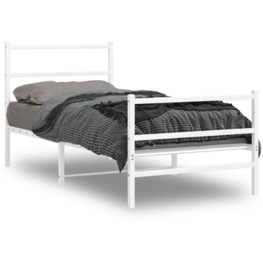 Vidaxl - Metal Bed Frame without Mattress with Footboard White 90x190cm