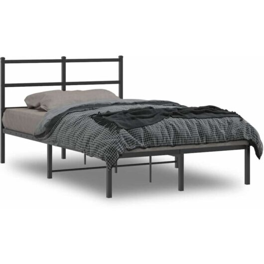 Vidaxl - Metal Bed Frame without Mattress with Headboard Black 120x190cm