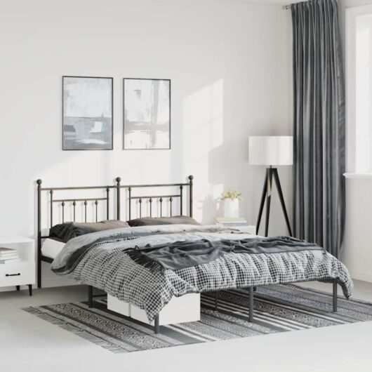 Vidaxl - Metal Bed Frame without Mattress with Headboard Black 135x190cm