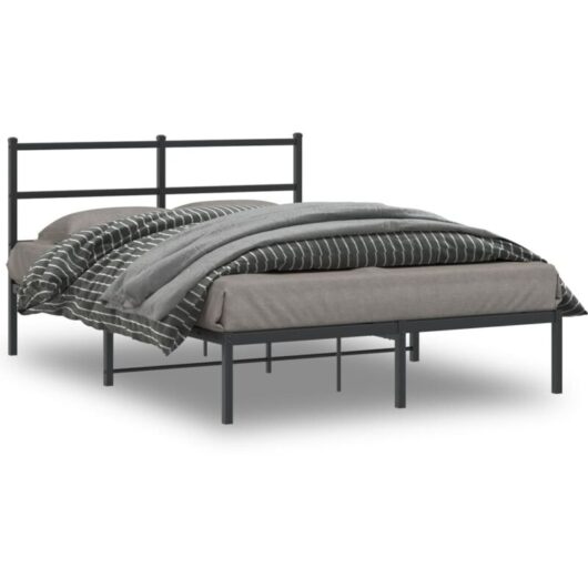 Vidaxl - Metal Bed Frame without Mattress with Headboard Black 140x200cm