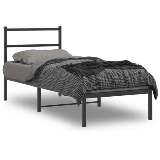 Vidaxl - Metal Bed Frame without Mattress with Headboard Black 75x190cm
