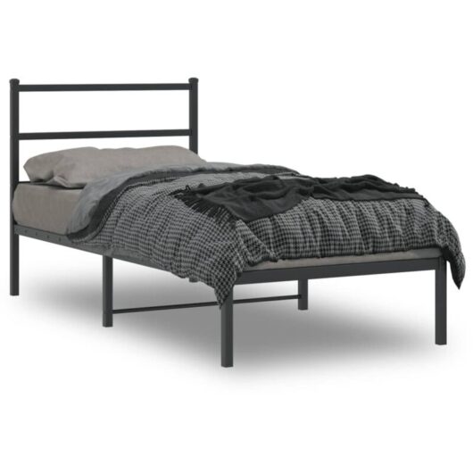 Vidaxl - Metal Bed Frame without Mattress with Headboard Black 90x190cm