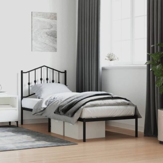 Vidaxl - Metal Bed Frame without Mattress with Headboard Black 90x200cm