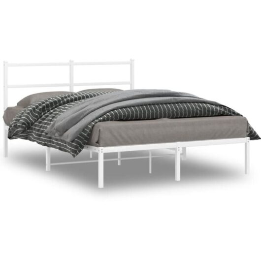 Vidaxl - Metal Bed Frame without Mattress with Headboard White 140x190cm