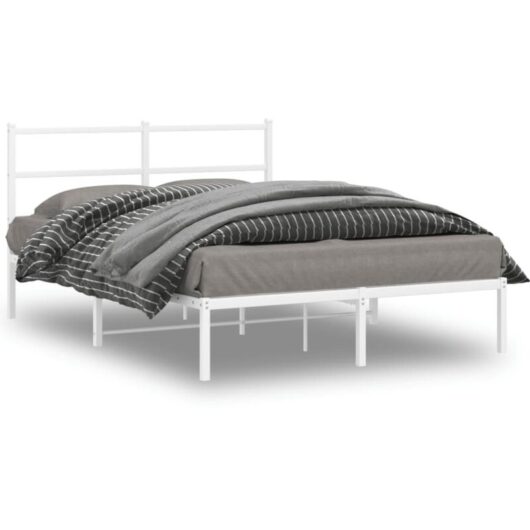 Vidaxl - Metal Bed Frame without Mattress with Headboard White 140x200cm