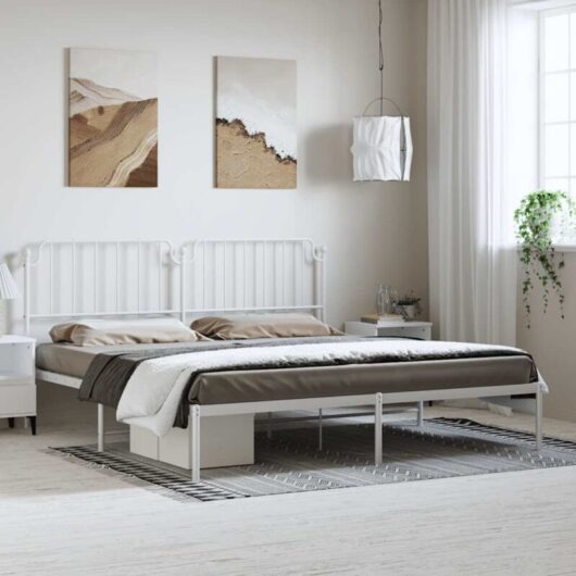 Vidaxl - Metal Bed Frame without Mattress with Headboard White 183x213cm
