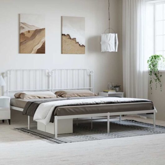 Vidaxl - Metal Bed Frame without Mattress with Headboard White 193x203cm