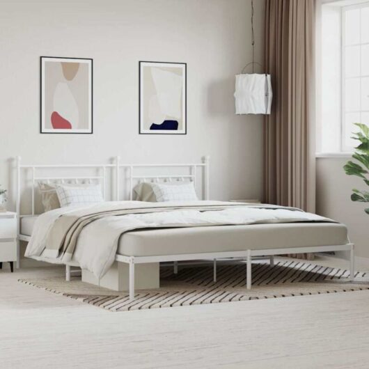 Vidaxl - Metal Bed Frame without Mattress with Headboard White 200x200cm