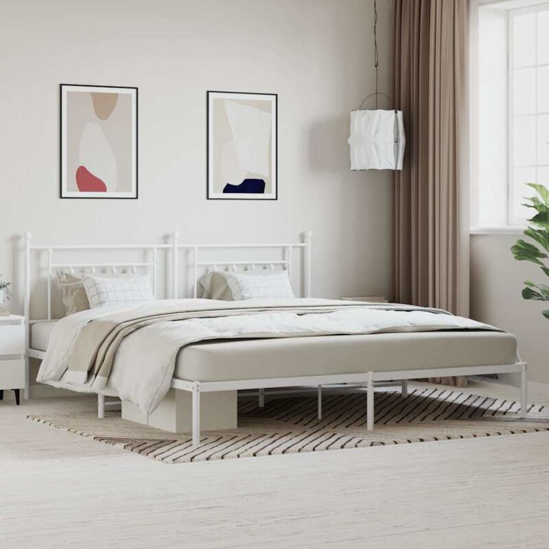 Vidaxl - Metal Bed Frame without Mattress with Headboard White 200x200cm