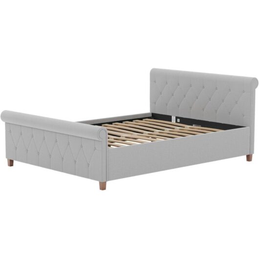 Vittorio King Upholstered Bed with Gel Memory Foam Pocket Spring Mattress, Light Grey Linen