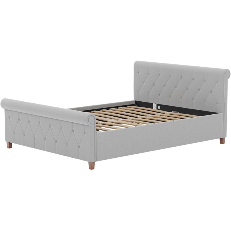 Vittorio King Upholstered Bed with Gel Memory Foam Pocket Spring Mattress, Light Grey Linen