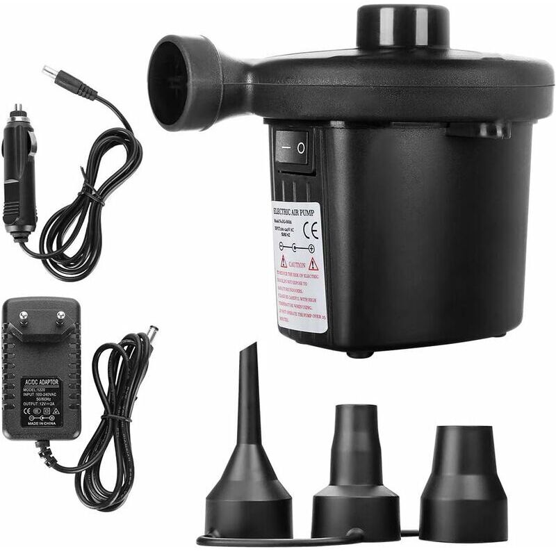 Volavo - Inflator Electric Air Pump, 2 in 1 Electric Deflator, Fast Portable Air Pump, Electric Inflator with 3 Nozzles for Air Mattress, Suitable