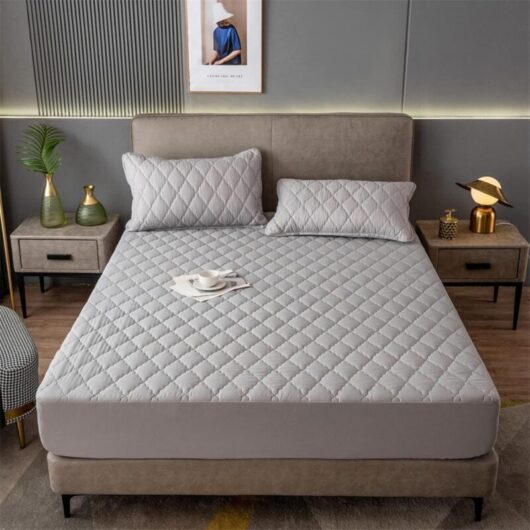 Washable mattress cover, quilted waterproof fitted sheet in solid color, fits 12"/30 cm thick mattresses, dark grey