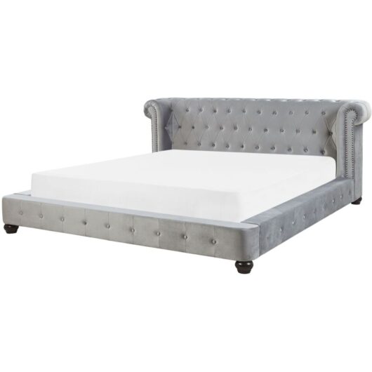 Waterbed Velvet CAVAILLON 180 x 200 cm (EU Super King) Light Grey