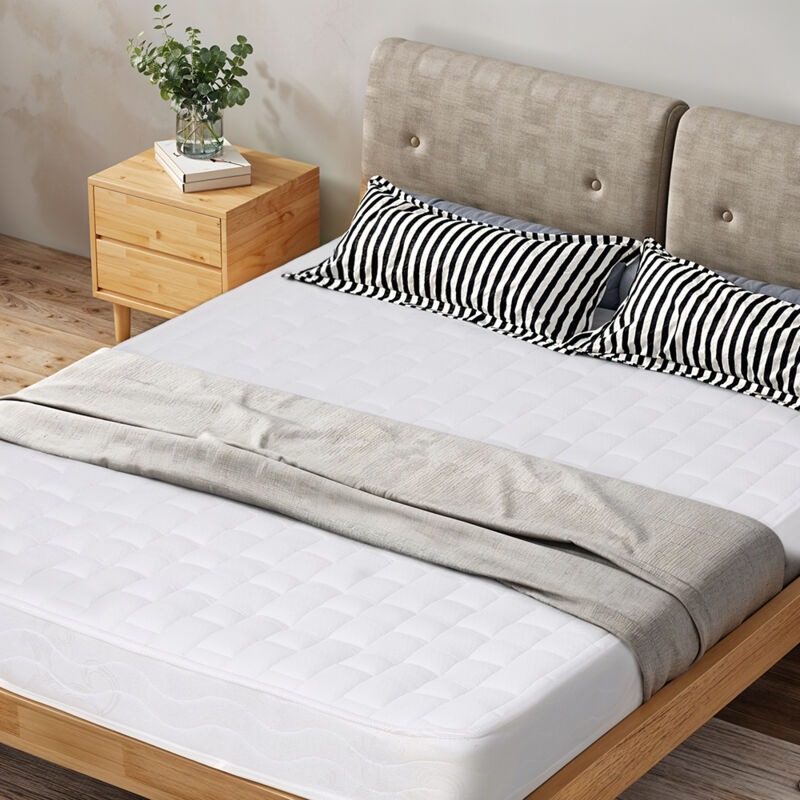 White Double Mattress with Springs and Fire-resistant Fabric 135cm(W) x 190cm(D) x 19cm(H)
