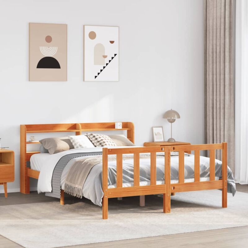 vidaXL Bed Frame with Headboard without Mattress Wax Brown 160x200 cm