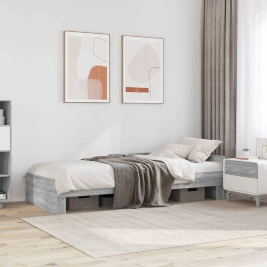 vidaXL Bed Frame without Mattress Grey Sonoma 90x200 cm Engineered Wood
