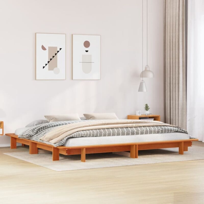 vidaXL Bed Frame without Mattress Wax Brown 180x200 cm Super King Solid Wood Pine