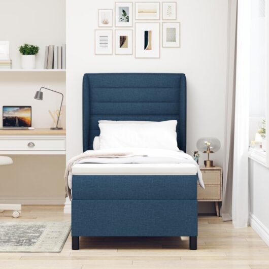 vidaXL Blue Box Spring Bed with Mattress 100x200 cm Fabric