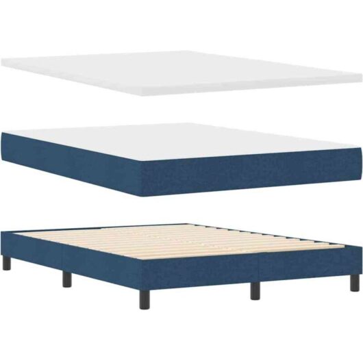 vidaXL Blue Box Spring Bed with Mattress - 160 x 200 cm - Fabric