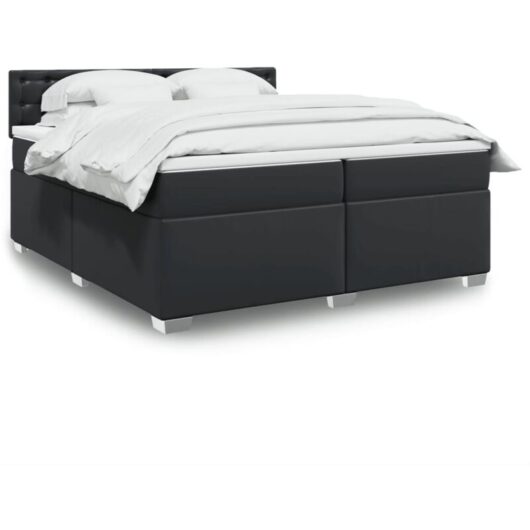 vidaXL Box Spring Bed with Mattress Black 200x200 cm Faux Leather