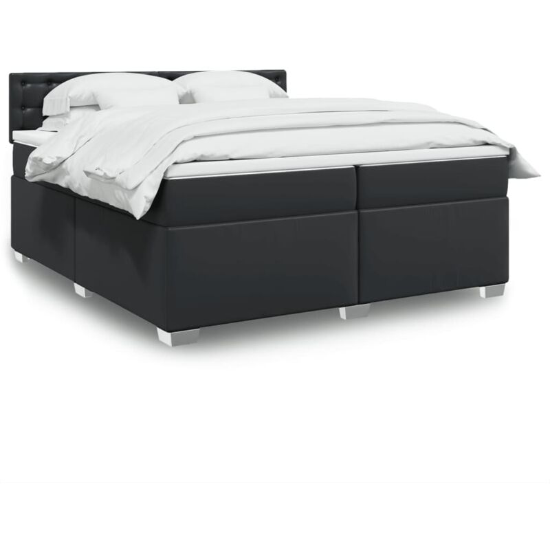 vidaXL Box Spring Bed with Mattress Black 200x200 cm Faux Leather