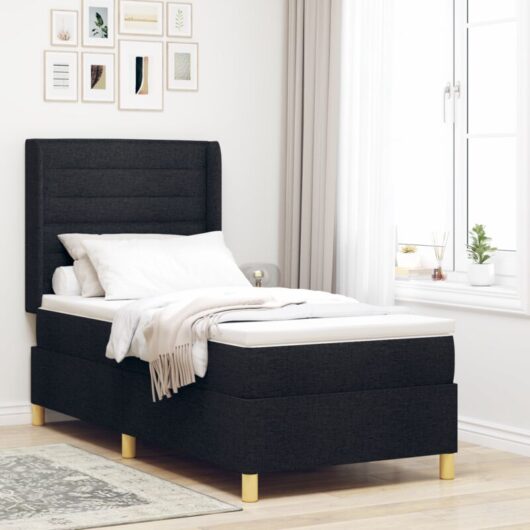 vidaXL Box Spring Bed with Mattress - Black, 80x200 cm, Fabric