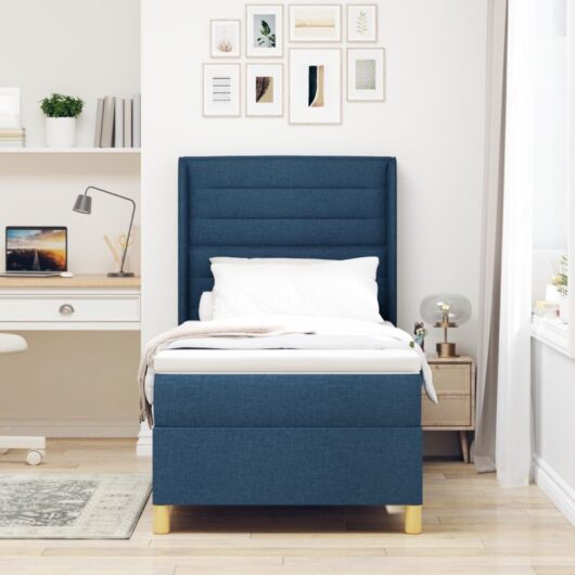 vidaXL Box Spring Bed with Mattress Blue 100x200 cm Fabric