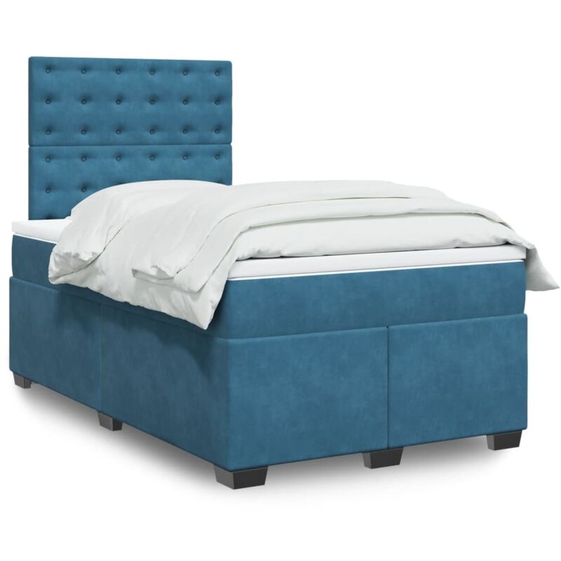 vidaXL Box Spring Bed with Mattress Blue 120x200 cm Velvet