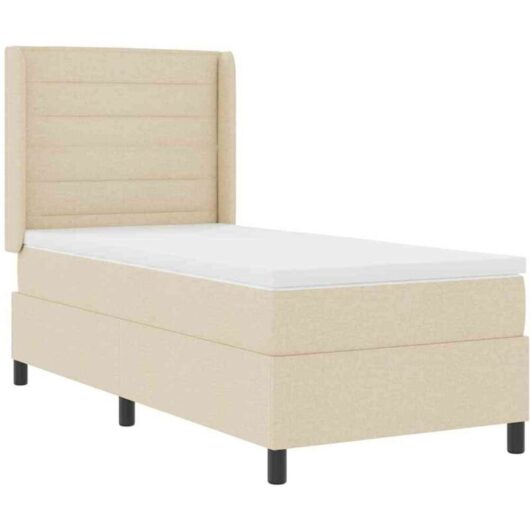 vidaXL Box Spring Bed with Mattress - Cream, 100x200 cm, Fabric