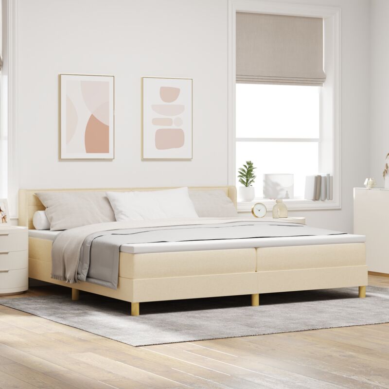 vidaXL Box Spring Bed with Mattress, Cream, 200 x 200 cm, Fabric.