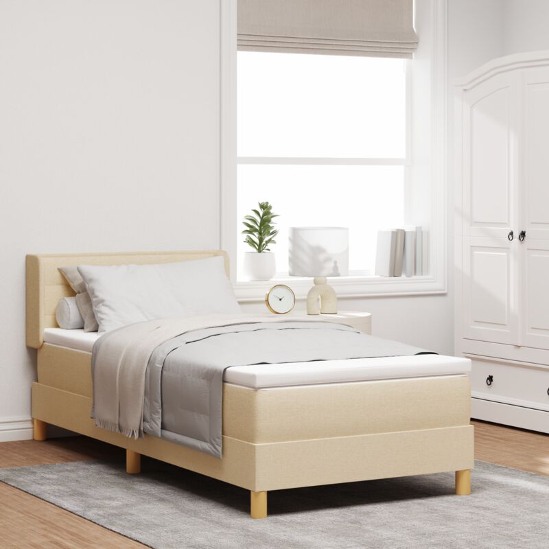 vidaXL Box Spring Bed with Mattress, Cream, 90 x 200 cm, Fabric.
