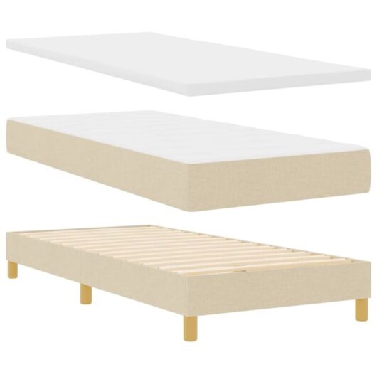 vidaXL Box Spring Bed with Mattress Cream 90 x 200 cm, Fabric.