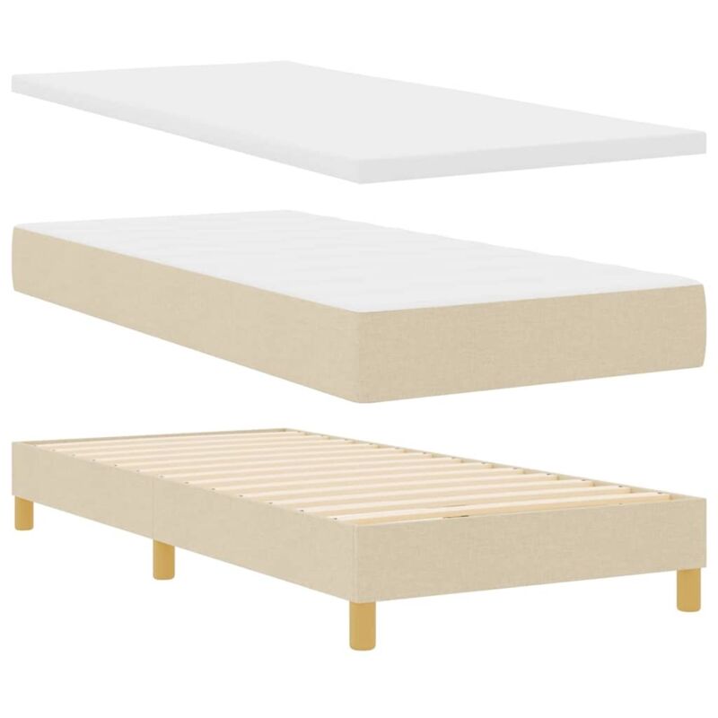 vidaXL Box Spring Bed with Mattress Cream 90 x 200 cm, Fabric.