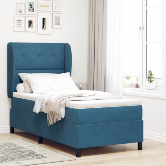 vidaXL Box Spring Bed with Mattress Dark Blue 100x200 cm Velvet
