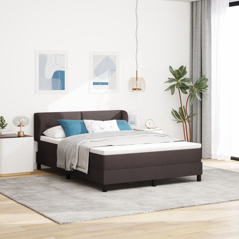 vidaXL Box Spring Bed with Mattress Dark Brown 140x200 cm Fabric