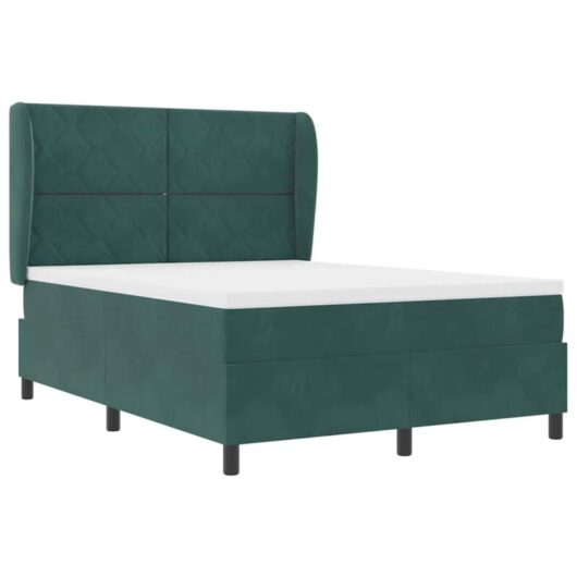 vidaXL Box Spring Bed with Mattress - Dark Green, 140x200 cm, Velvet