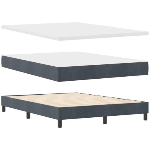 vidaXL Box Spring Bed with Mattress - Dark Grey - 140x200 cm - Velvet