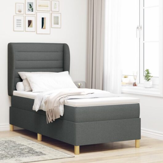 vidaXL Box Spring Bed with Mattress Dark Grey 90x200 cm Fabric