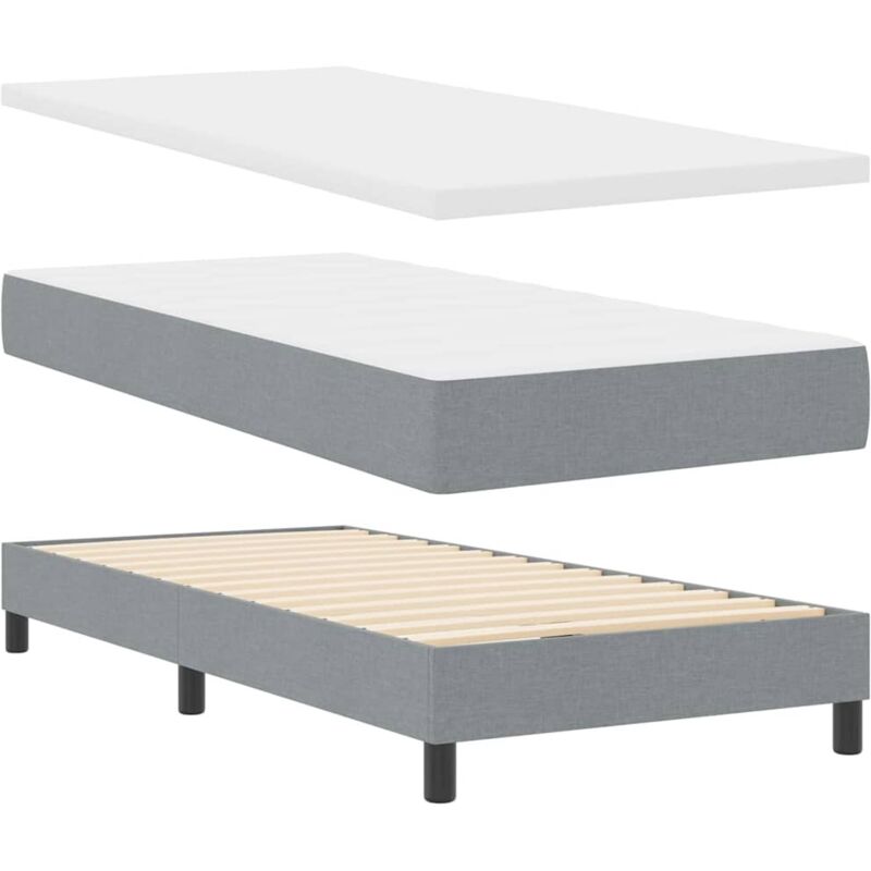 vidaXL Box Spring Bed with Mattress - Light Grey, 140 x 190 cm - Fabric