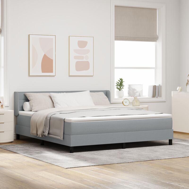 vidaXL Box Spring Bed with Mattress, Light Grey, 180 x 200 cm, Fabric