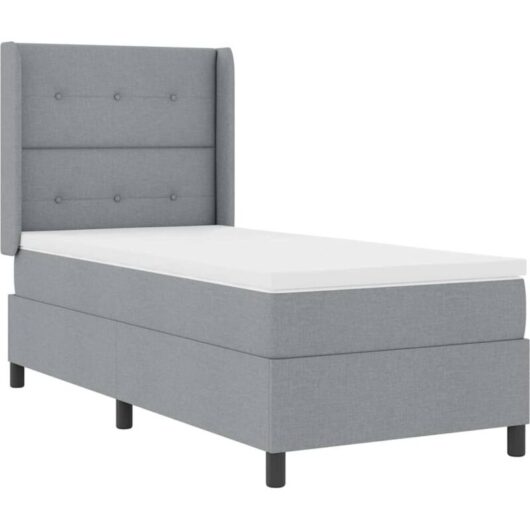 vidaXL Box Spring Bed with Mattress - Light Grey, 90x190 cm Fabric