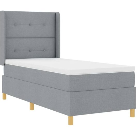 vidaXL Box Spring Bed with Mattress Light Grey 90x200 cm Fabric