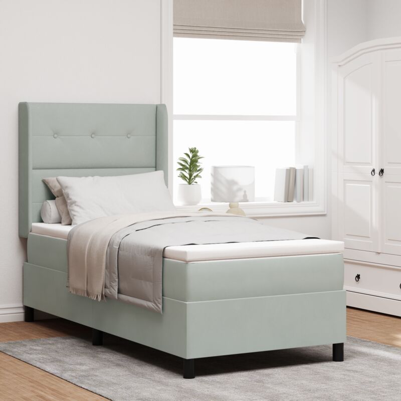 vidaXL Box Spring Bed with Mattress Light Grey 90x200 cm Velvet