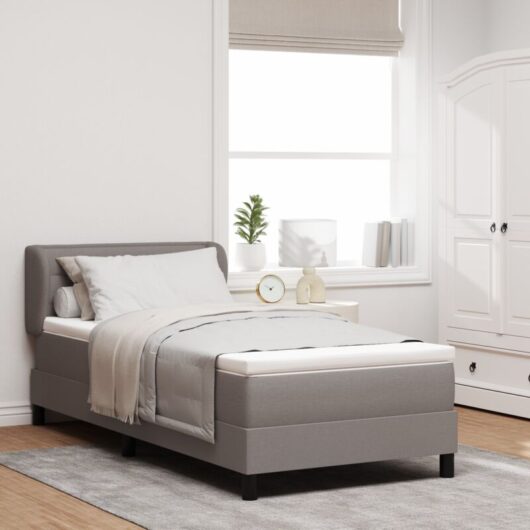 vidaXL Box Spring Bed with Mattress - Taupe - 90x200 cm - Fabric
