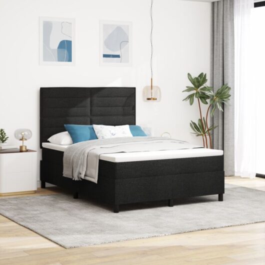 vidaXL Box Spring Bed with Mattress & LED - Black - 160 x 200 cm - Fabric
