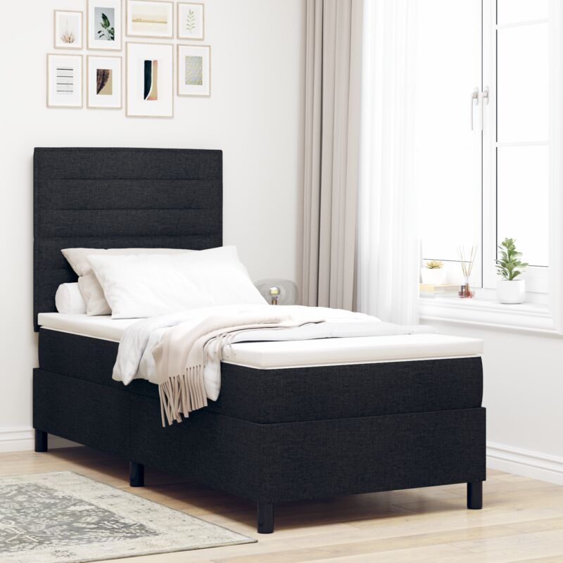 vidaXL Box Spring Bed with Mattress & LED Black 80 x 200 cm Fabric