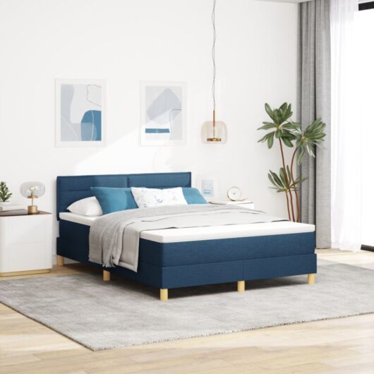 vidaXL Box Spring Bed with Mattress & LED Blue 160x200 cm Fabric